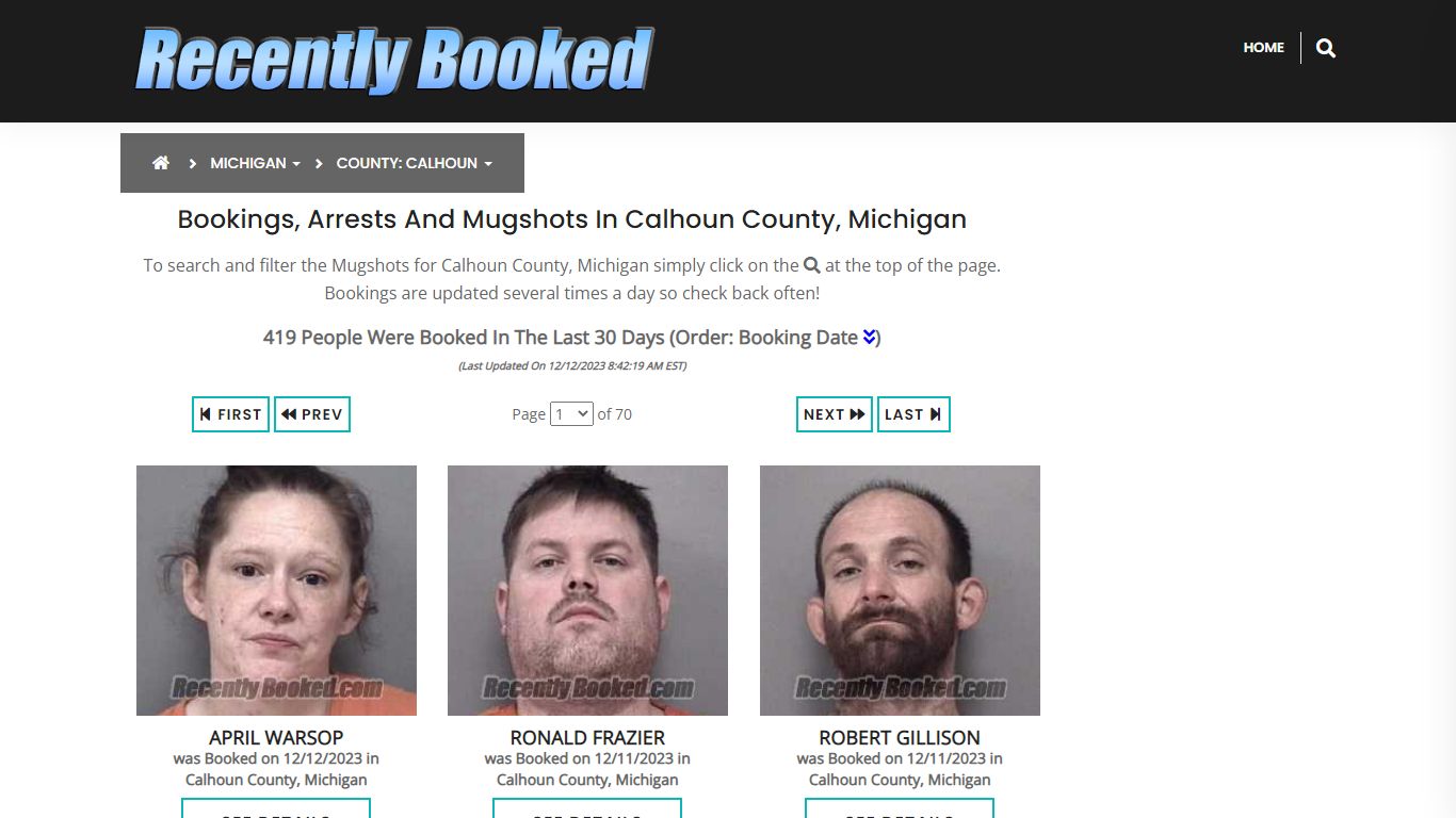 Bookings, Arrests and Mugshots in Calhoun County, Michigan