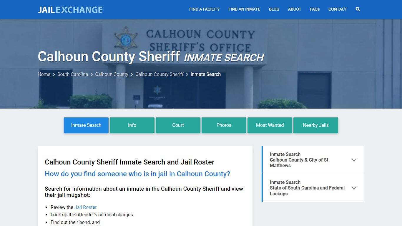 Inmate Search: Roster & Mugshots - Calhoun County Sheriff, SC